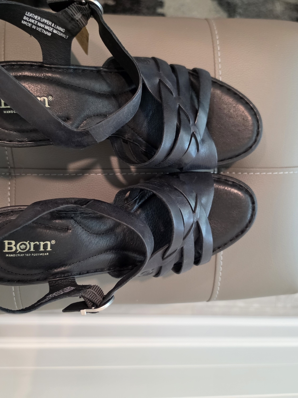 Born Black Leather Woven Strap Sandals Size 9 - Picture 4 of 5